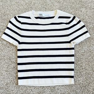 Zara Cream and Black Striped Knit Tee